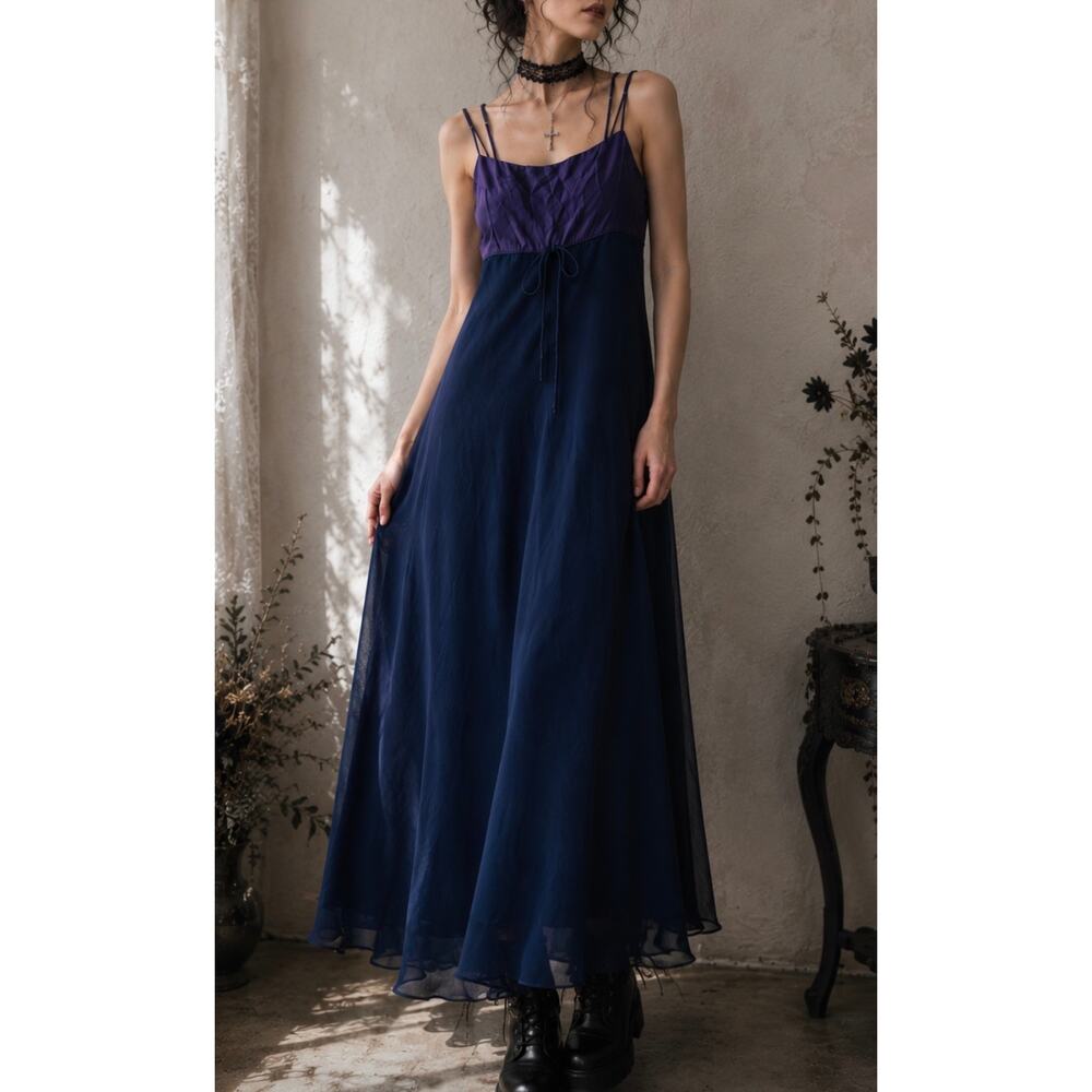 Vintage CDC babydoll empire waist slip dress gothic formal 90s Y2K long maxi 8
